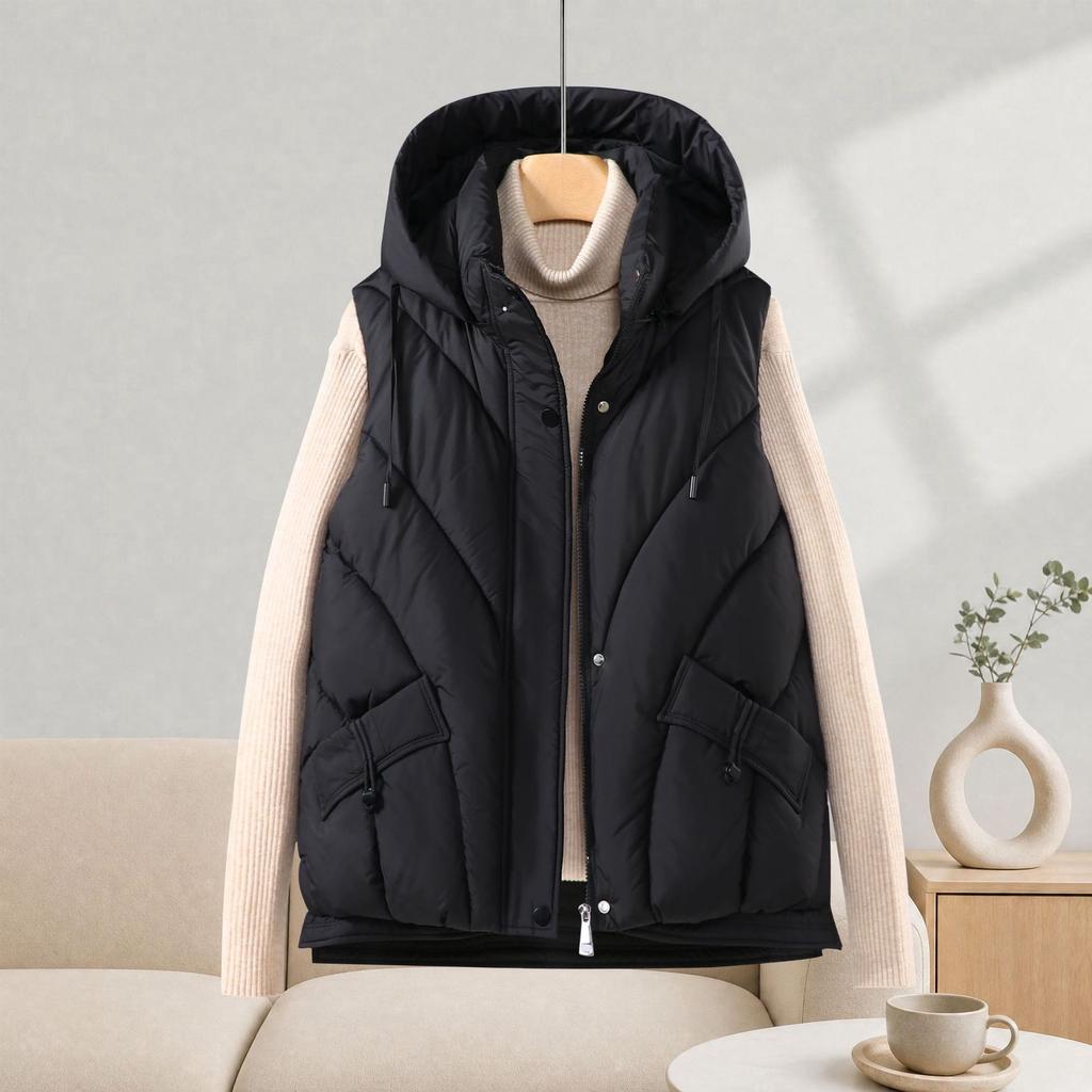 Hooded down cotton vest women's short autumn and winter new loose fashion versatile vest jacket