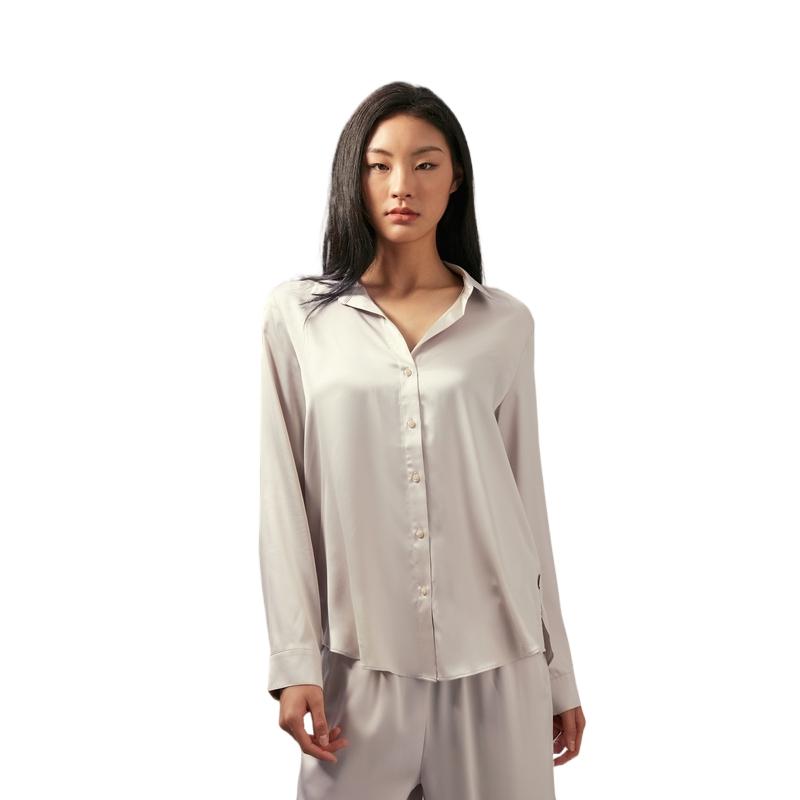 Calvin Klein Casual Minimalist Button-Down Glossy Smooth Home Pajama Top Women Tops Beige QS7297