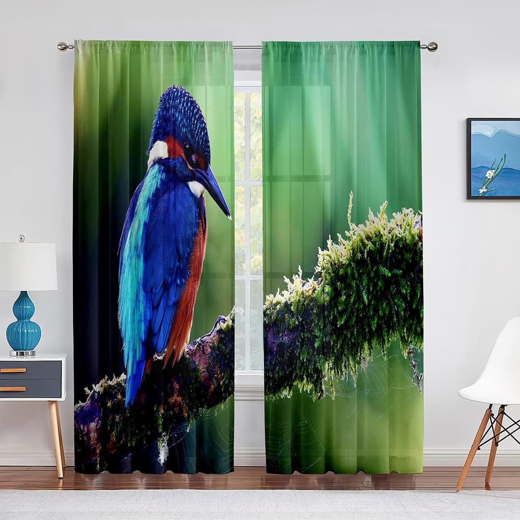 Perdele din tulle tropicale cu papagal colorat în picioare pentru sufragerie, perdele pentru fereastră de bucătărie, perdea transparentă din voal