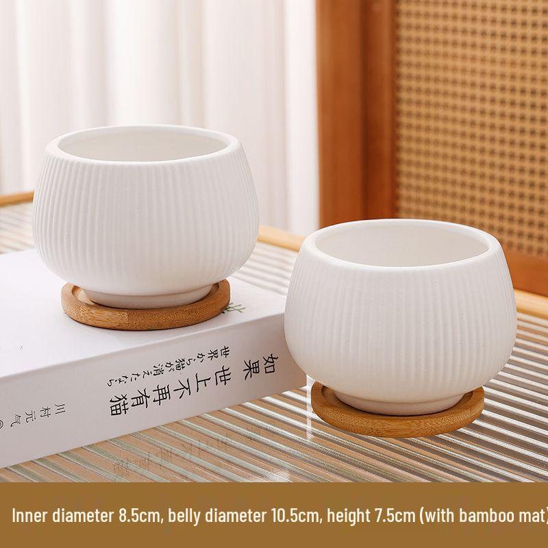 Ceramic Flower Pot with Tray for Orchids and Succulents