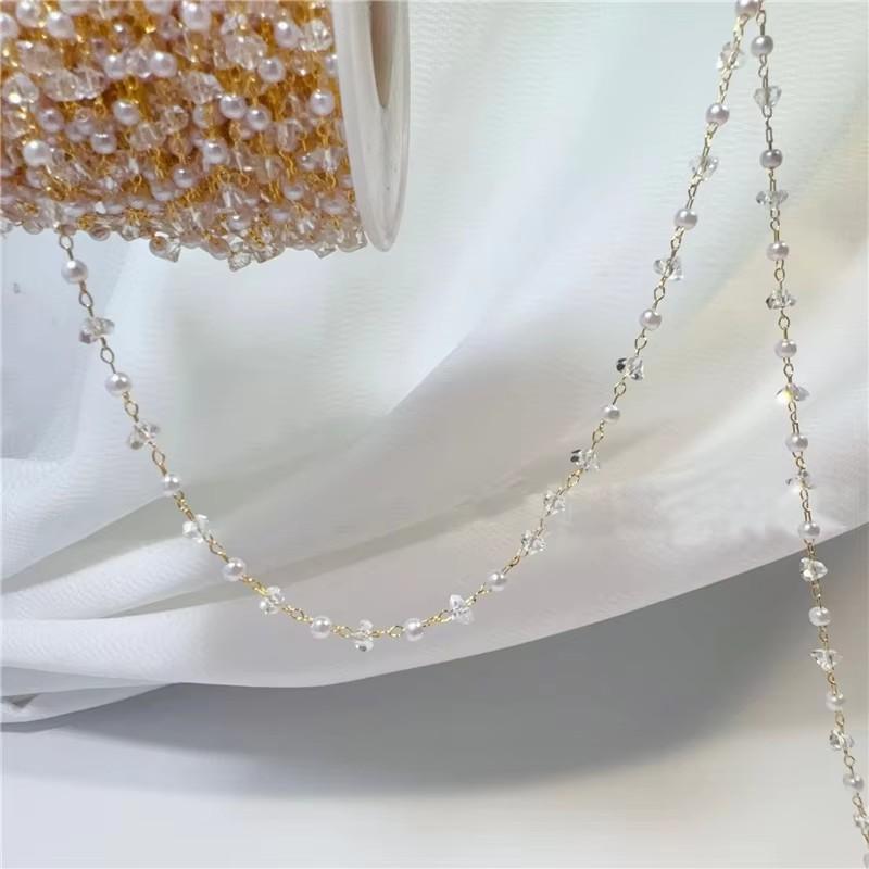 

1meter Copper Crystal Beads Chains Imitation Pearl Beads Chains Bulk Lot for Diy Jewelry Making Bracelet Necklace Accessories