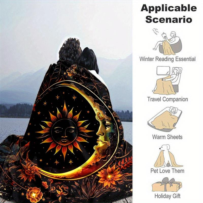 1pc Sun Moon Yin Yang Printing Lightweight Flannel Blanket, Comfortable and Warm Blanket, for Camping Sofa Bed and Couch Office, Gift