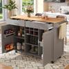 Ilha de cozinha moderna(102x45x92cm), armário de buffet, carrinho de servir com imitação de madeira, mesa de jantar multifuncional com espaço de armazenamento, cinza