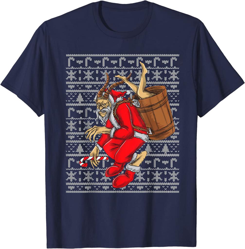 Merry Krampus Ugly Christmas Sweater Pattern Gift TShirt 100 Cotton ONeck Short Sleeve Summer Casual Mens Tshirt Size S3XL