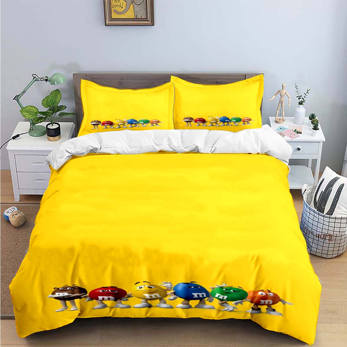 

Comforter Fashion M&M Chocolate Logo Print Bedding Sets Exquisite Bed Supplies Set Bed Comforter Set Bedding Set Luxury Gift Comforter (quilt)-EU Single(135*200cm)3pcs