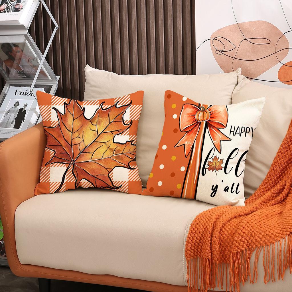 Autumn Pumpkin Throw Pillow Covers With Digital Printing Of Short Plush Fabric Car-Shaped Sofa Cushion For Office Home Decor
