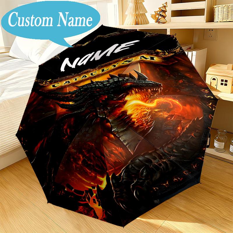 Custom Name Umbrella Dragon's Fiery Warcraft Umbrella 8-Frame for Travel, Camping, Casual Lightweight Portable, Essential for Family Gifts