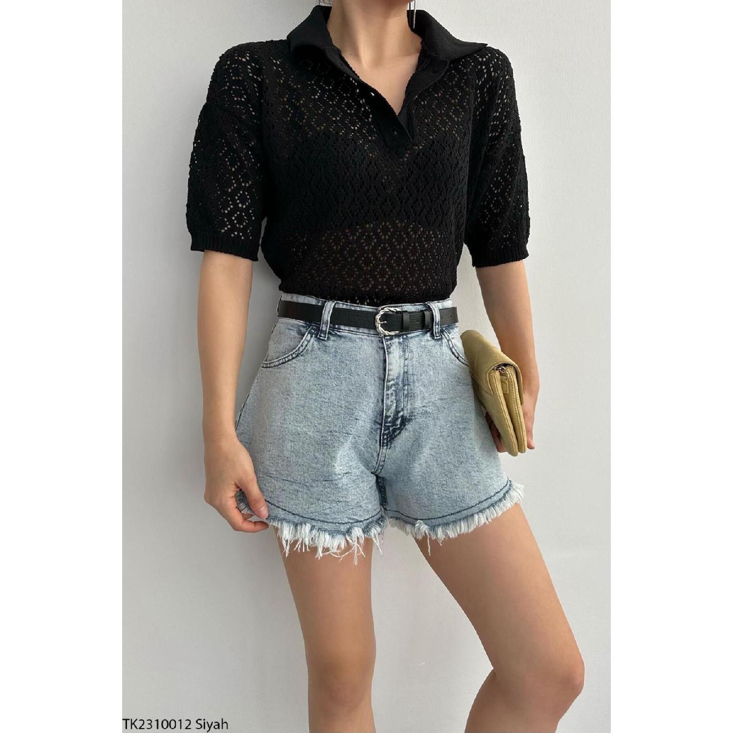 

Polo Neck Square Openwork Seasonal Sweater Standart чёрный