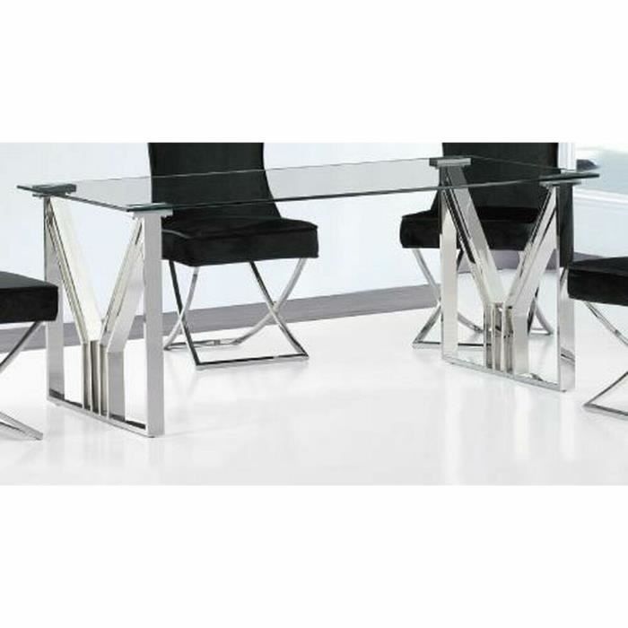 Table De Salle À Manger - Blanc - Verre Et Acier - 180x90x75 Cm - 6 Places - Design Contemporain
