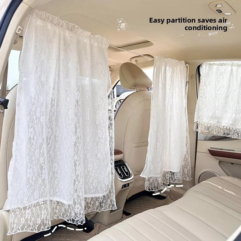 Car curtains Car Partition Sunshade Curtain - Lace Double-Layer Retractable Sun Protection Heat Insulation Privacy Accessory