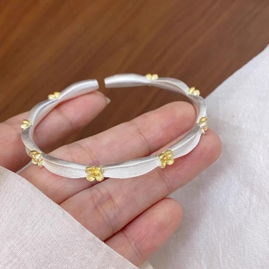 New Chinese-style gold-painted osmanthus brushed silver bracelet niche design national style light luxury versatile bracelet jewelry