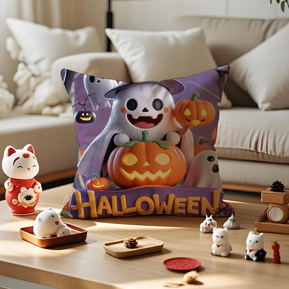 Halloween Cushion Cover Anti-dustmite Pillowcase Invisible Zipper Silky Short Plush Sofa Cushion Cover