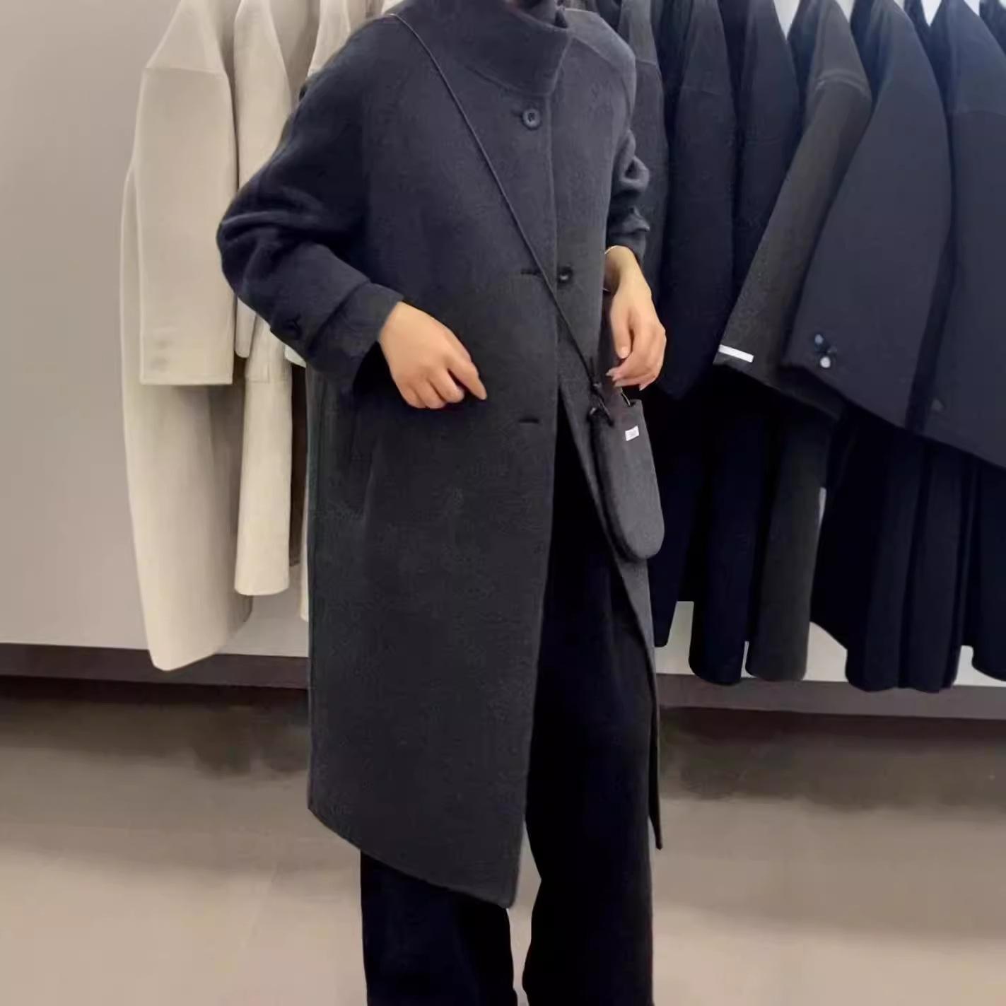 

Новое осенне-зимнее пальто реглан, однобортное с воротником на пуговицах, удлиненное повседневное пальто выше колена в корейском стиле M чёрный