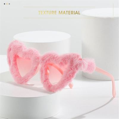 Ladies Soft Fur Velvet Heart Sunglasses Women Fashion Colorful Handmade Sun Glasses Female Trendy Shades Uv400 Eyewear