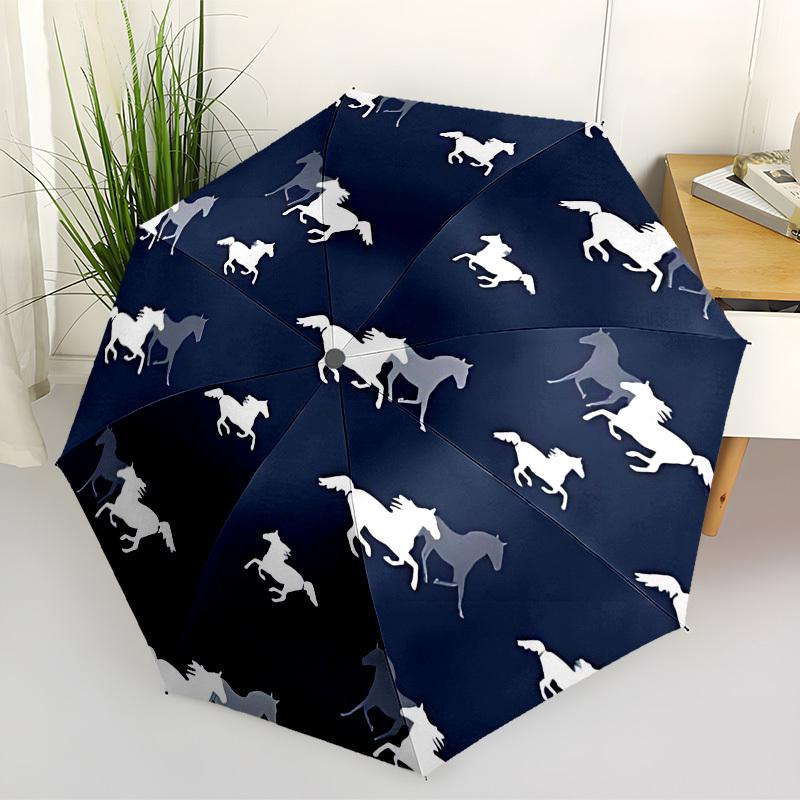 

1PC Horse Pattern Automatic Folding Umbrella - Compact 8-Rib Design, Durable Plastic & Iron, Lightweight for Outdoor Daily Use036