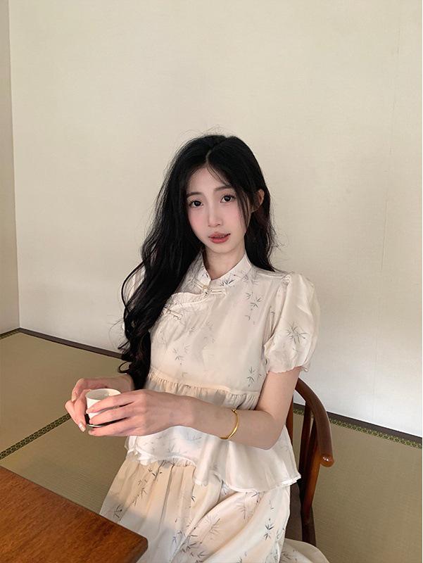 

Plus Size Women s Two-Piece Chinese Style Outfit: Frog Button Top & High Waist Skirt 3XL (150-170 jin)