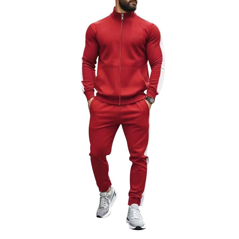 2025 Europe and The United States Spring and Autumn Outdoor New Leisure Men's Sports Suit Color Contrast Outdoor Men's 2 Pieces