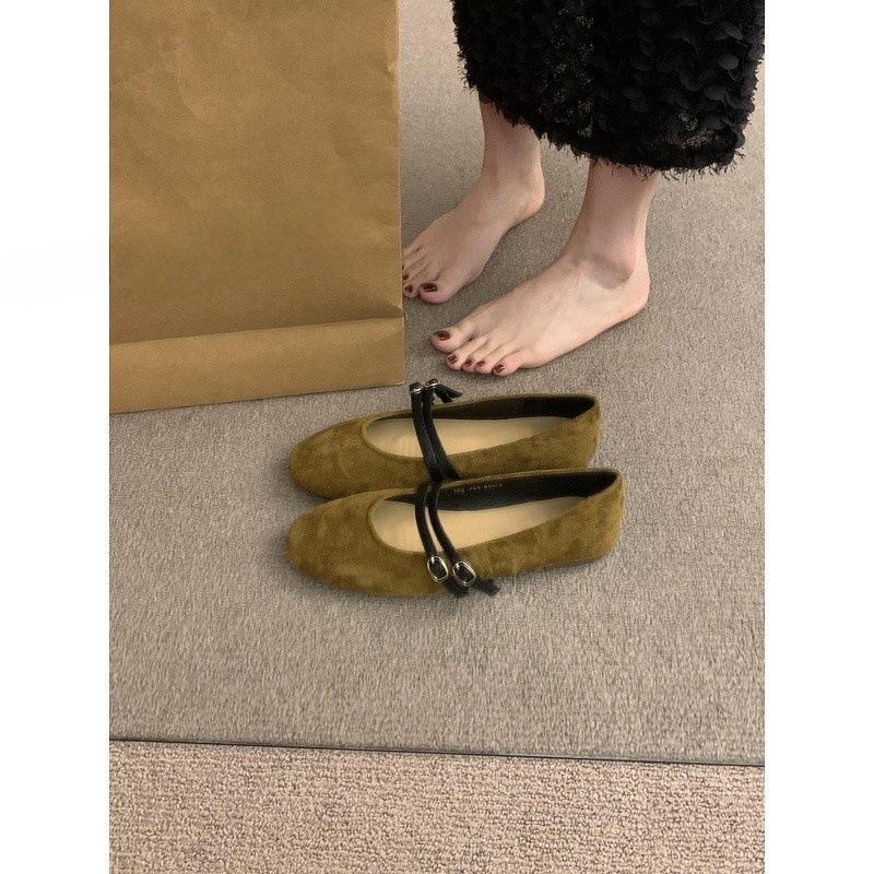 French One-word with Flat Mary Jane Shoes, Spring and Autumn 2025, Korean New Version, Shallow Mouth Small Fragrant Wind, Shallow Mouth Single Shoes