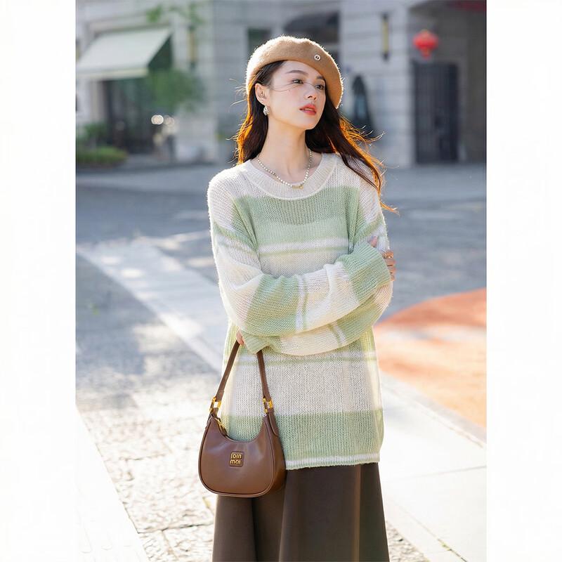 Mokana Women's Striped Color-block Loose Knit Sweater