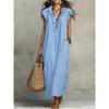 Women Ruffle V Neck Sleeveless Linen Maxi Dress Loose Casual Long Dress With Pockets Summer Beach Dress