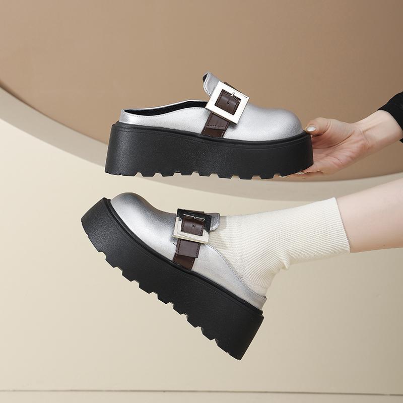 Fashion Women High Platform Slippers Wedges Bling Shoes Woman Outside Leather Casual Chunky Sneakers Summer Breathable Mesh Slippers