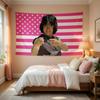 Funny Pink USA Flag Tapestry with Smiling Guy Pose  Vibrant Aesthetic Wall Hanging Decor for Home