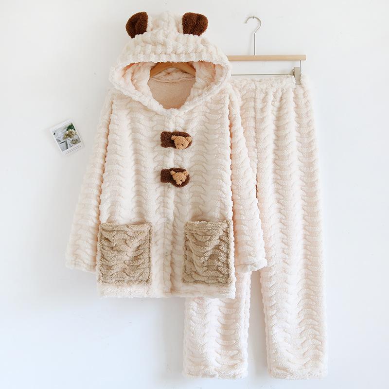 

Милая домашняя одежда с капюшоном, осенне-зимняя пижама из кораллового флиса, свободная повседневная милая пижама, домашняя одежда, утепленная теплая ночная рубашка XL бежевый