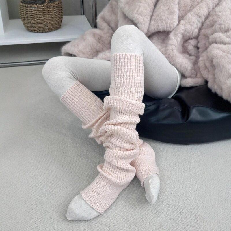Baby Powder Knitted Splicing Square Tight Mouth Knee Socks Cover Small Sweet Potato Explosion 75Cm Stack Thin Long Tube Leg Cover