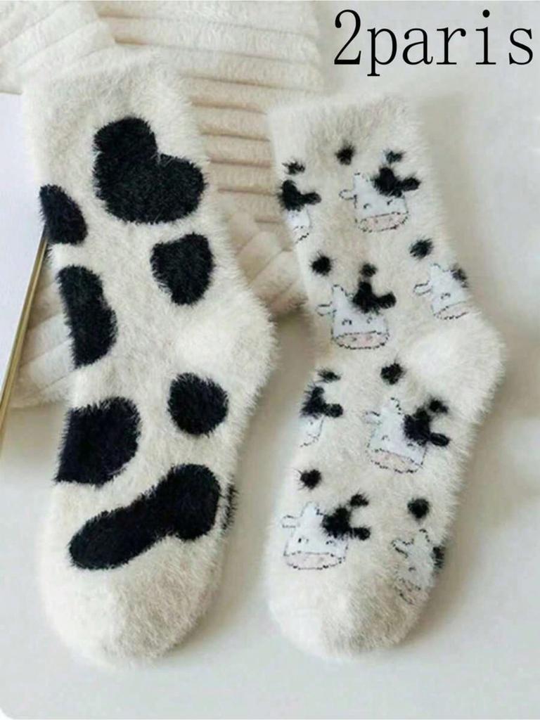 Cartoon Cute Cow Mink Velvet Socks Women Winter Soft Fleece Plush Warm Home Sleep Boot Socks Kawaii Thermal Tube Sox