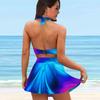 Traje de baño Bikini de 2 piezas para mujer Espalda descubierta Halter Ropa de playa Estampado degradado púrpura Trajes de baño