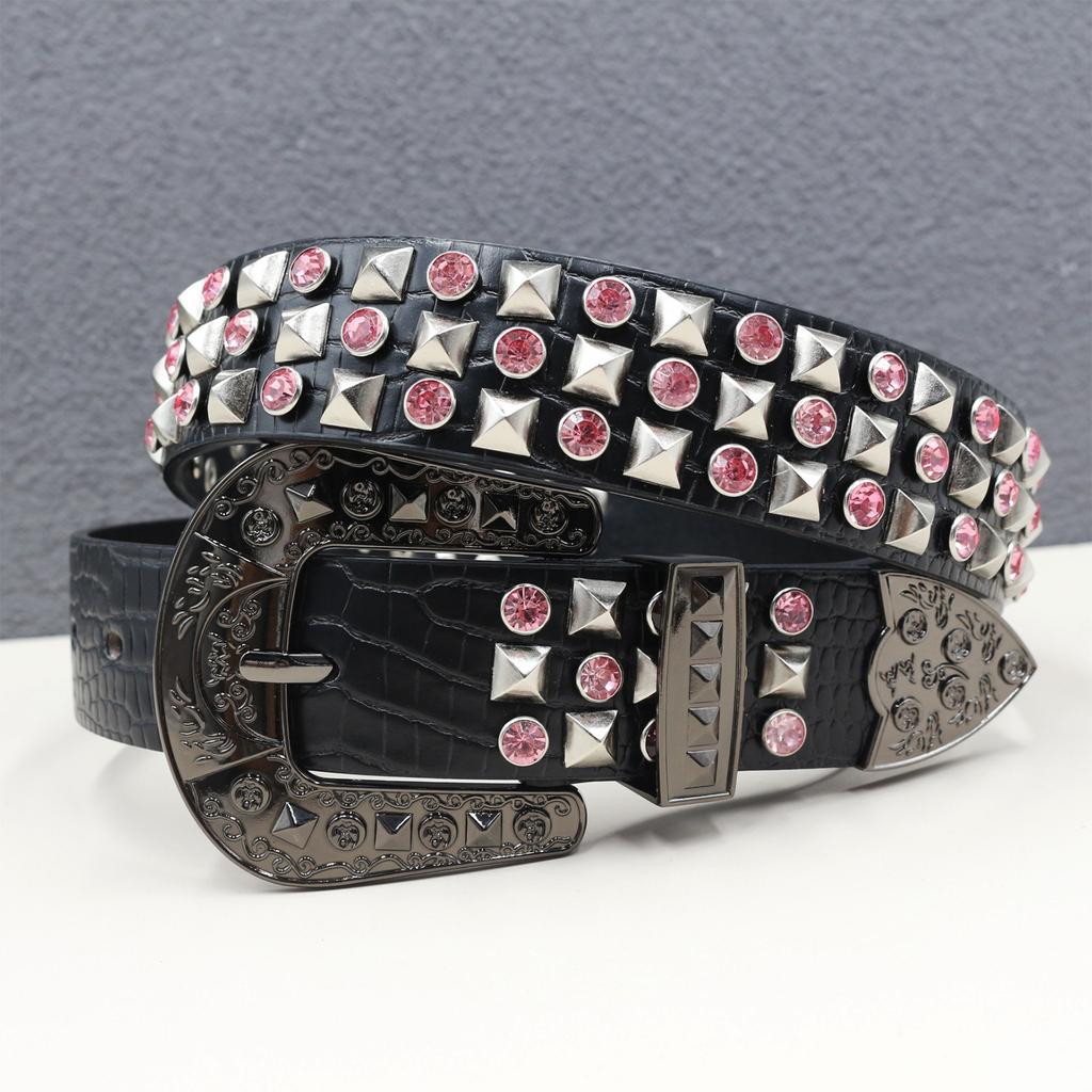 New High-end European and American Punk Hip-hop Rock Belt for Women Fashion Rhinestone Rivet Hot Girls Subculture Belt