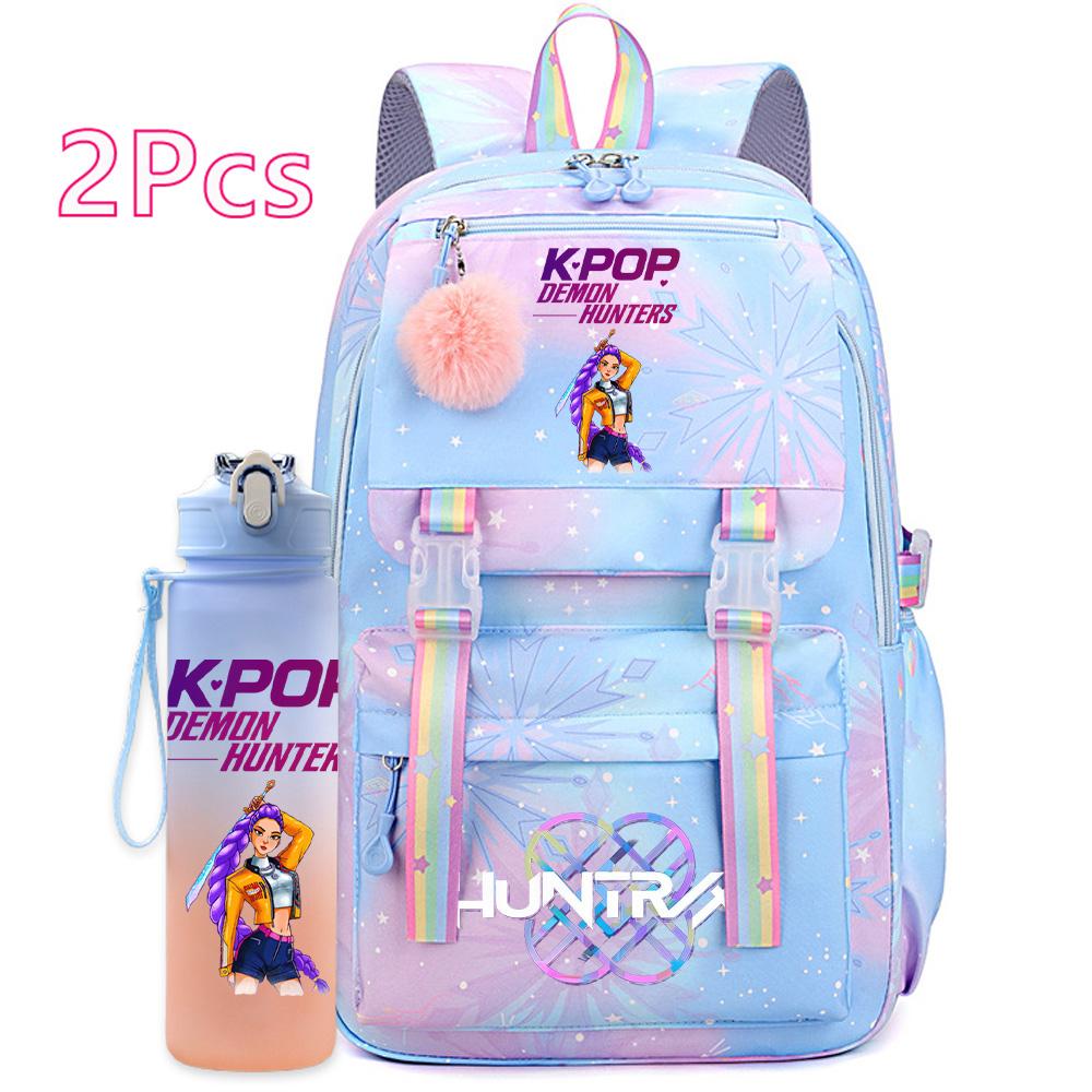 2 ks/sada Roztomilý Anime Kpop Potištěný Batoh s 750ml Lahví na Vodu Cestovní Taška s Velkou Kapacitou pro Dívku Teenagera Chlapce Školní Taška Dětský Dárek Mochila