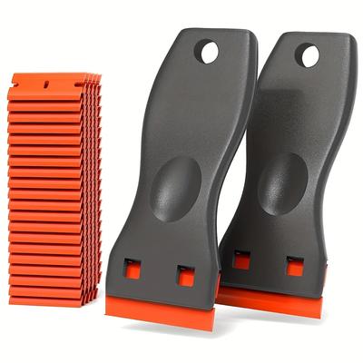 2pcs Plastic Razor Blades Scraper Tool: Effortlessly Remove Wall Paint, Stickers, Vinyl Adhesives, And More - 10pcs Blades Kit Included!