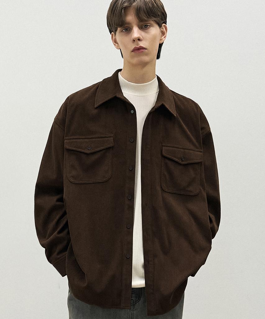 DRAW FIT Oversized Corduroy Alex Shirt [Brown]