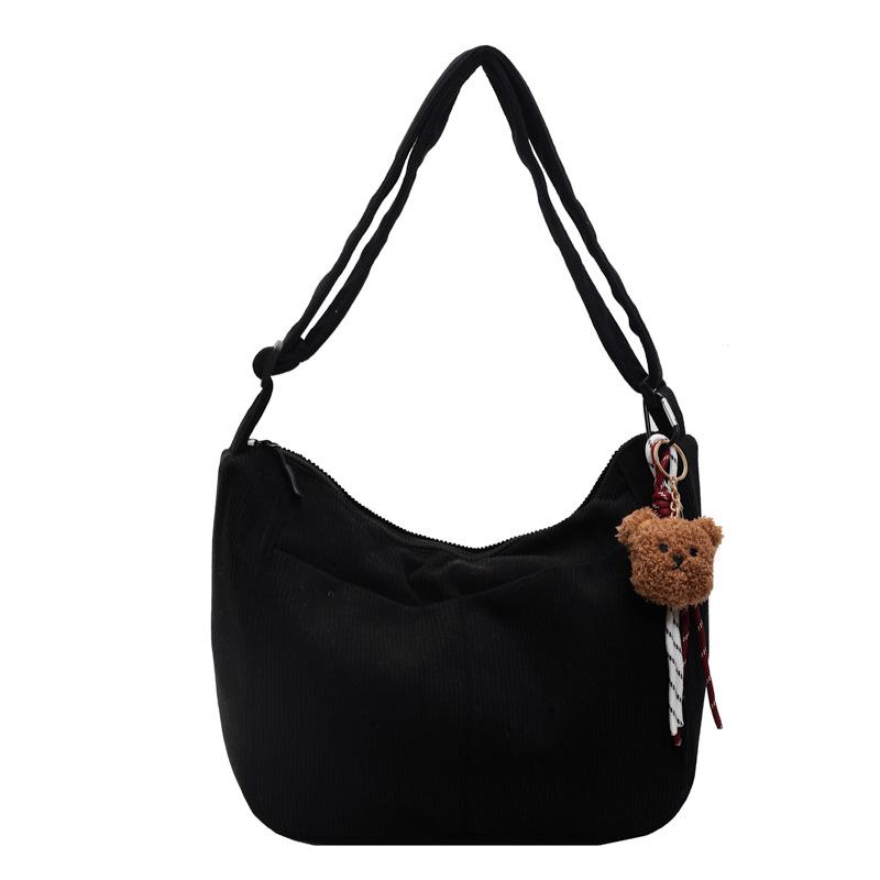 Large Capacity Commuter Bag Japanese Retro Corduroy Dumpling Bag Solid Color Versatile Messenger Bag Girl Shoulder Bag