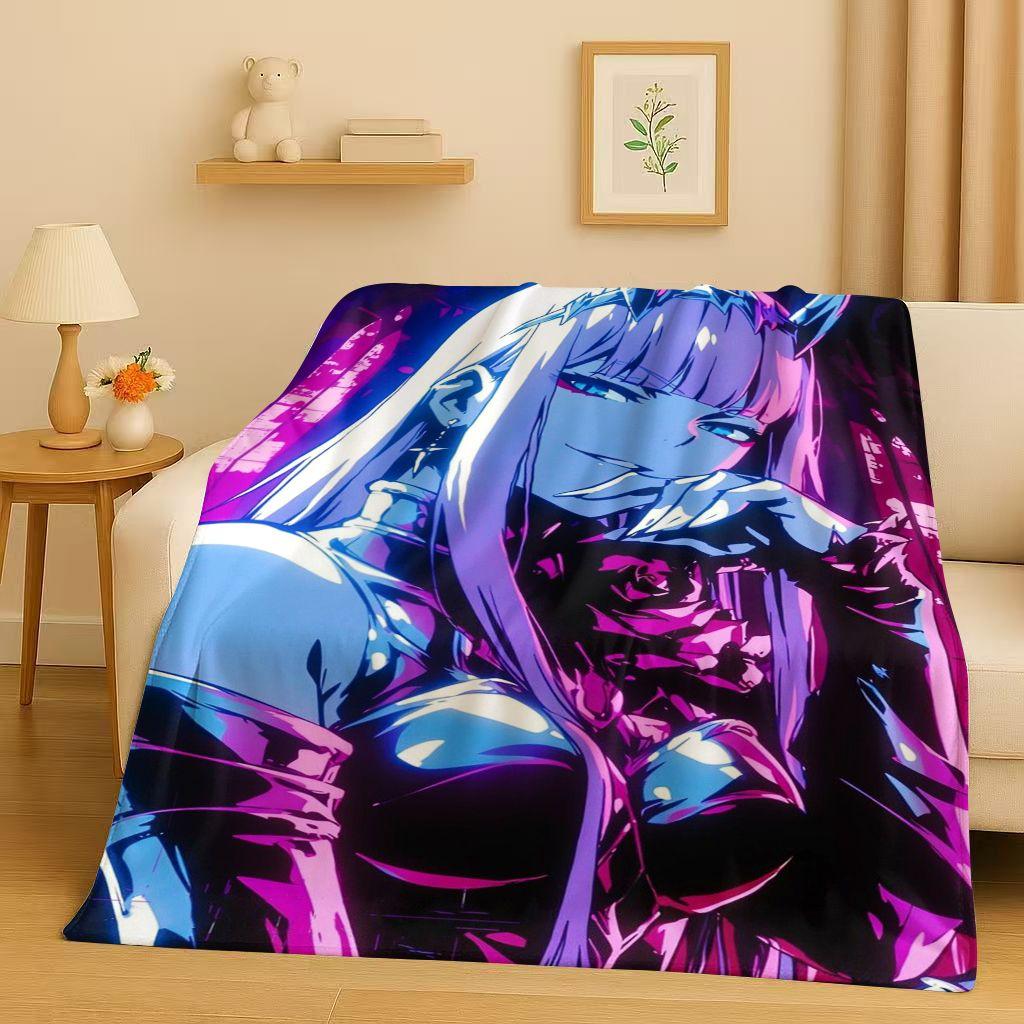 Manta de Franela Sexy 3D de Chica Zero Two DARLING in The FRANXX, Manta de Felpa Suave y Cálida para Hogar, Dormitorio, Cama, Sofá, Oficina