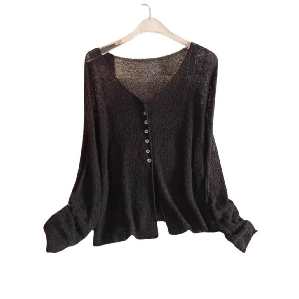 Fashionable Lightweight V-neck Cardigan - Transparent Summer Long Sleeved Shawl, Women's Casual Sexy Style, Elegant Cardigan
