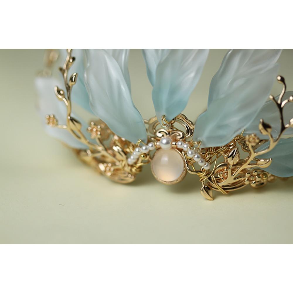 Světle modře glazovaná korunka do vlasů se zachováním měděné barvy, elegantní klasické pokrývky hlavy Hanfu, dynastie Song a dynastie Ming