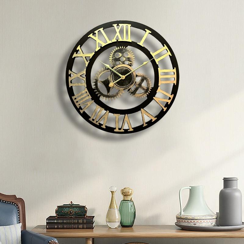 Gear Wall Clock Retro Wooden Living Room Wall Watch Art Design Bedroom Decorative Clocks Creative Large Round Silent Clocks