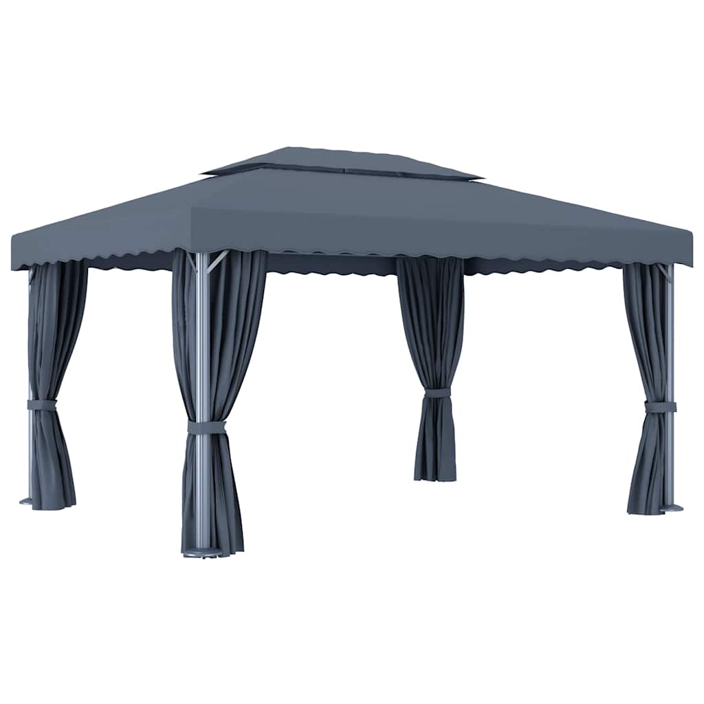 Gazebo with Curtains 4x3 M Anthracite Aluminium