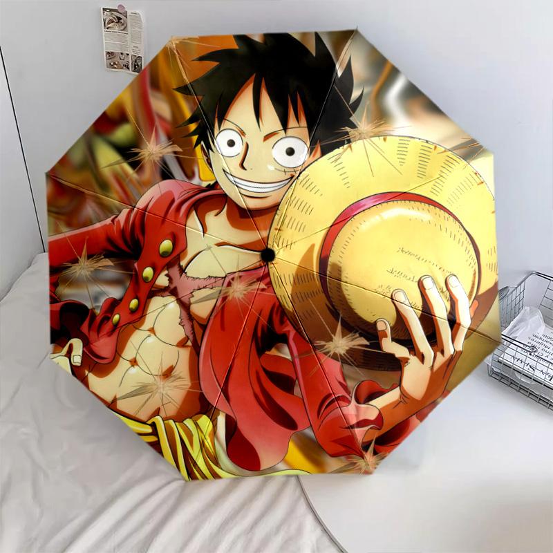 1 Adet Otomatik Katlanır Şemsiye - Luffy D Desenli Taşınabilir Katlanabilir Tasarım 8 Kemerli Noel Doğum Günü Hediyeleri