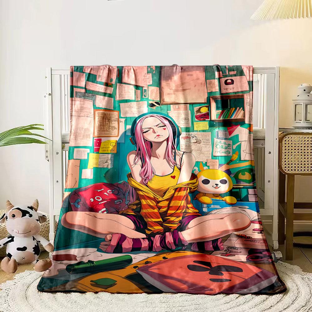 

A colorful, cluttered room with drawings, objects, and a seated figure. for all seasons blanket lunch break throw gift 80cm x 120cm