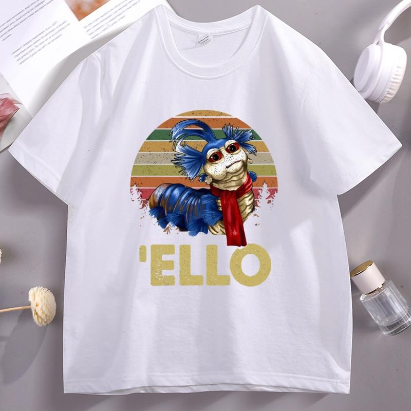 Funny Ello Worm Labyrinth Vintage T-Shirt Men Women Vintage Graphic T Shirt Casual Short Sleeve Round Neck Printed Tshirt Tops