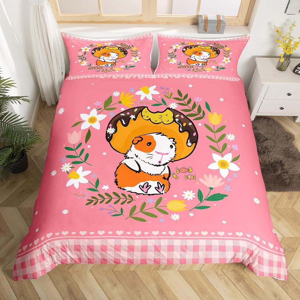 Girls Unicorn Duvet Cover Set King Size Cute Golden Glitter Unicorn Bedding Set Pink Floral Quilt Cover Fantasy Animals Bed Set