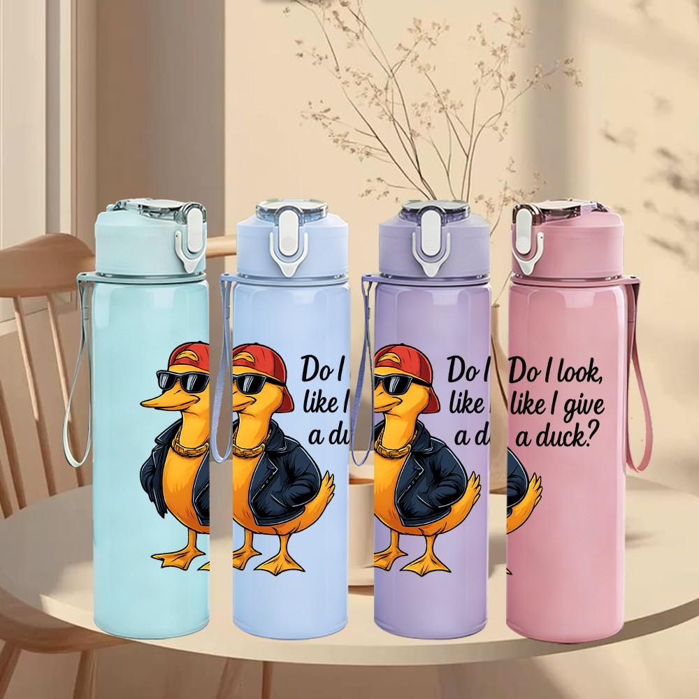 1PC Cool Duck Funny Quote 750ml Color Plastic Sports Water Bottle Leakproof Flip Straw Lid Suitable for Sports Office Home Use