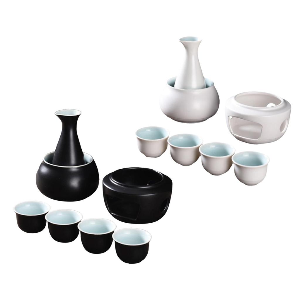 -Sake-Set, Tassen mit Wärmer, Traditionelle Wärmeschale, 4 Tassen Sake-Getränk, Porzellan Keramik Geschenk für Restaurants, Zuhause