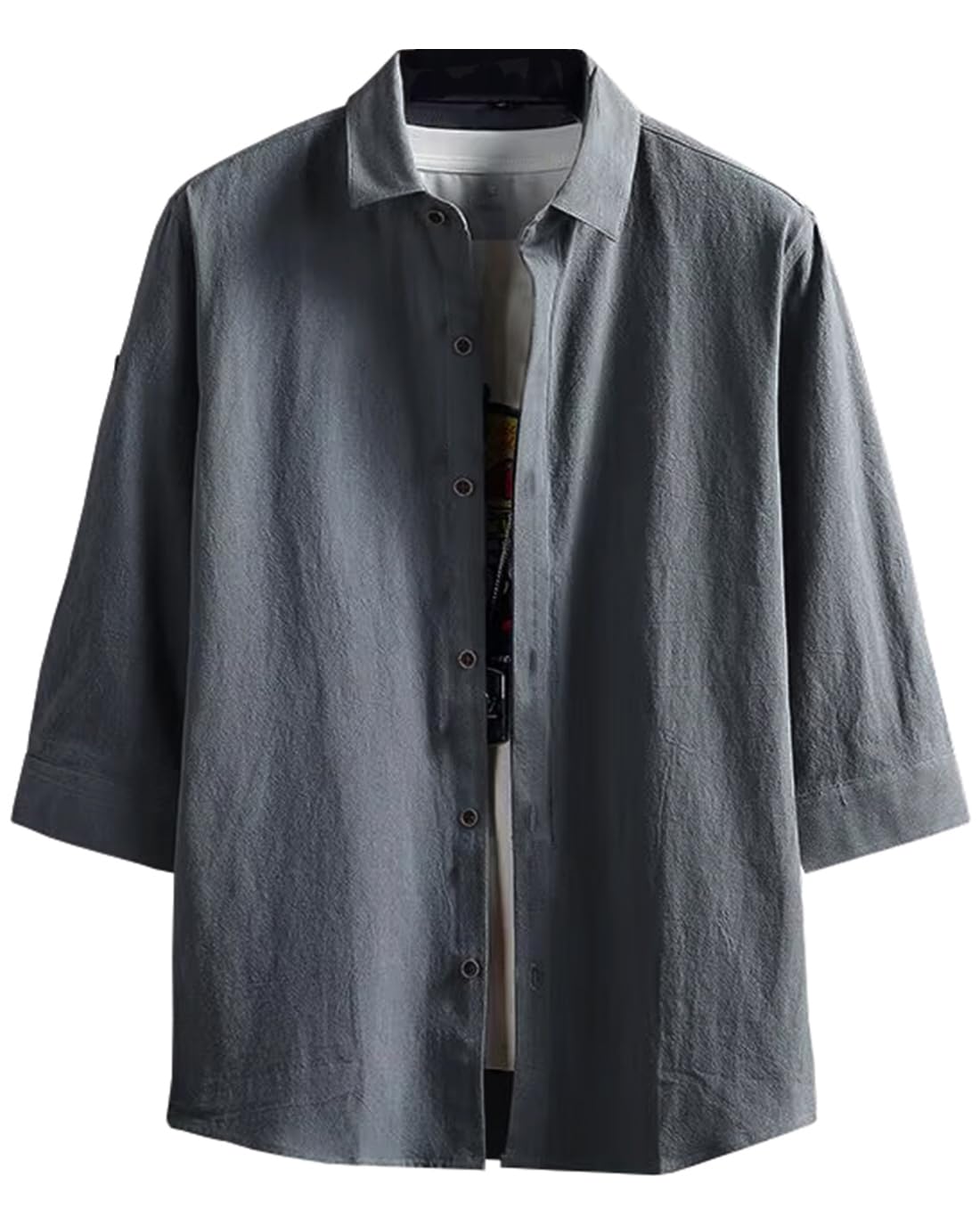 

Летняя короткая однотонная свободная больших размеров [OKJCON] Мужская рубашка, Рукав, Рукав 3/4, Цвет, Посадка, Хлопок-лен, Простая, Повседневная, (JP, Алфавит, M, Серый) серый