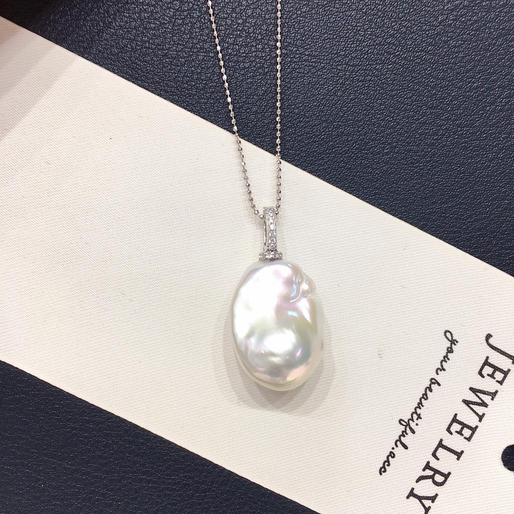 S925 Pure Silver Aurora Dazzling Fish Tail Baroque Natural Freshwater Pearl Pendant Pacifier Universal Buckle Pearl Necklace