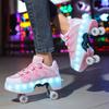 Kids Roller Roller Shoes 4-wheel Deformation Shoes Roller Skates Adult Rechargeable LuminousSkating Shoes