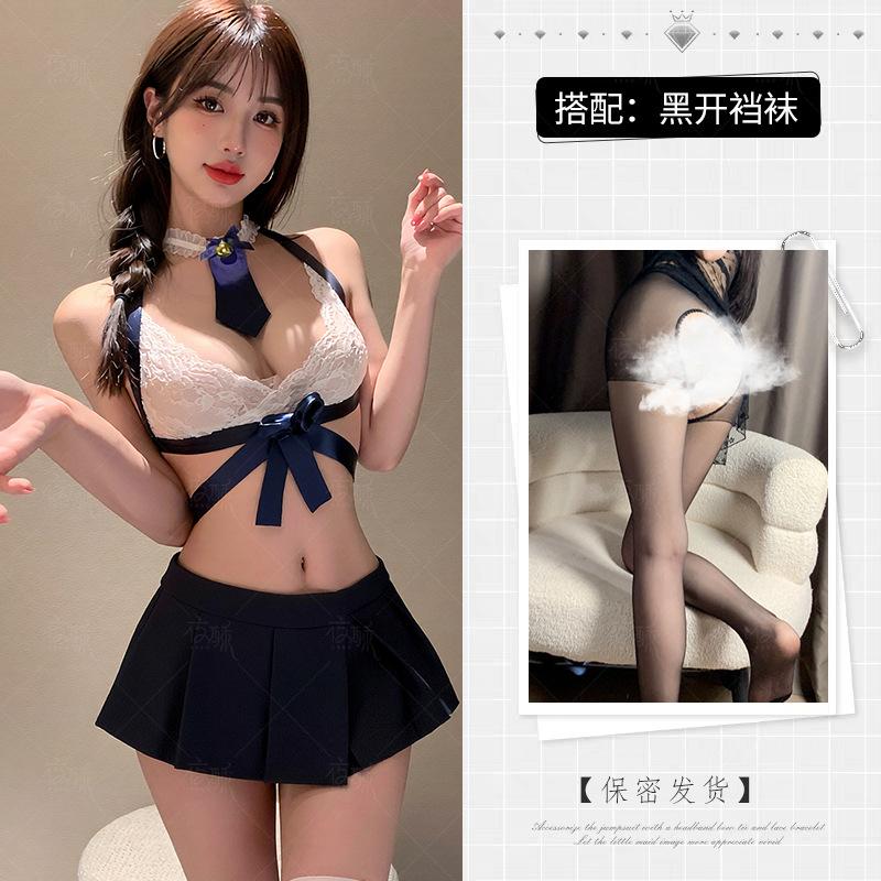 Zimei night crisp sexy underwear sexy student super short temptation pleated skirt uniform suit hair jk cute little chest